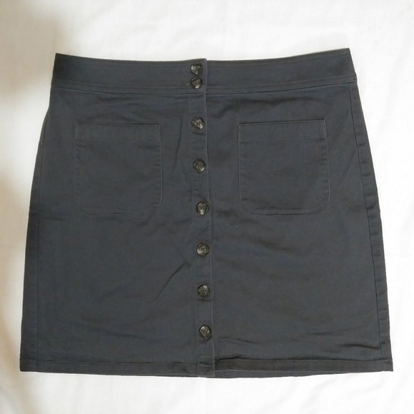 LOFT Outlet Dark Charcoal Grey Khaki Cotton Mini Skirt Button Front Womens Sz 10 - Picture 1 of 5